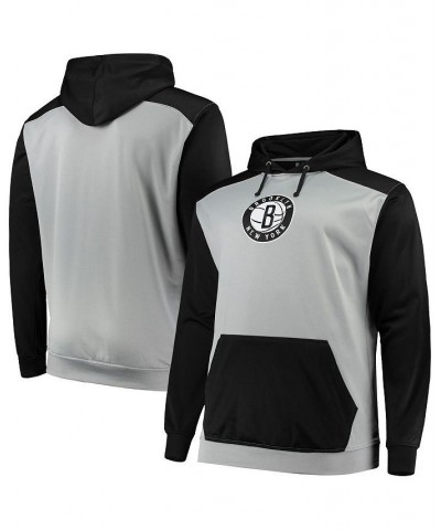 Men's Big and Tall Gray, Black Brooklyn Nets Colorblock Raglan Pouch Pullover Hoodie $23.10 Sweatshirt