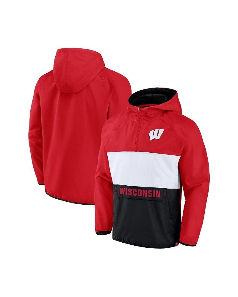 Men's Branded Red Wisconsin Badgers Victory On Raglan Quarter-Zip Hoodie $40.79 Sweatshirt