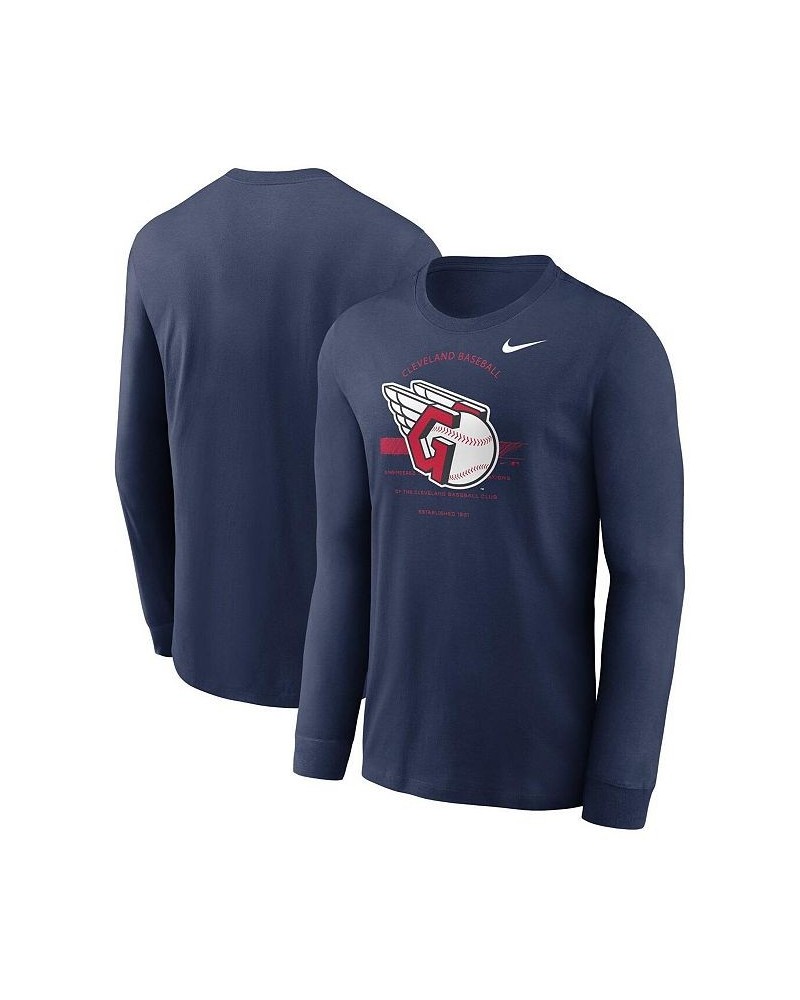 Men's Navy Cleveland Guardians Over Arch Performance Long Sleeve T-shirt $24.50 T-Shirts