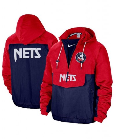 Men's Red, Blue Brooklyn Nets 2021/22 City Edition Colorblock Crinkle Woven Half-Zip Pullover Jacket $88.65 Jackets