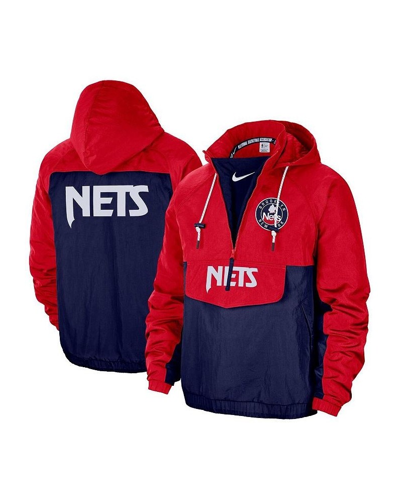 Men's Red, Blue Brooklyn Nets 2021/22 City Edition Colorblock Crinkle Woven Half-Zip Pullover Jacket $88.65 Jackets