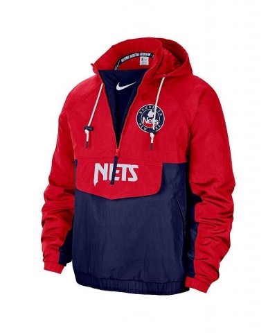 Men's Red, Blue Brooklyn Nets 2021/22 City Edition Colorblock Crinkle Woven Half-Zip Pullover Jacket $88.65 Jackets