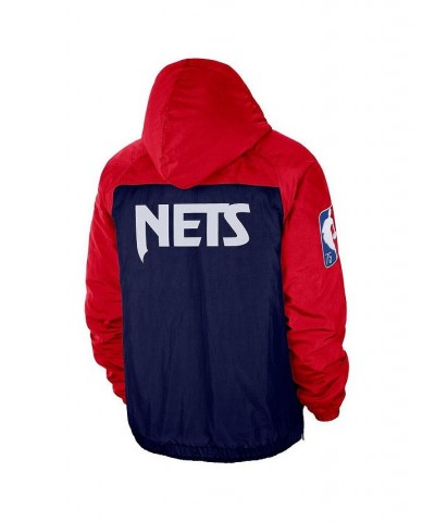 Men's Red, Blue Brooklyn Nets 2021/22 City Edition Colorblock Crinkle Woven Half-Zip Pullover Jacket $88.65 Jackets