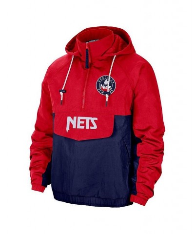 Men's Red, Blue Brooklyn Nets 2021/22 City Edition Colorblock Crinkle Woven Half-Zip Pullover Jacket $88.65 Jackets