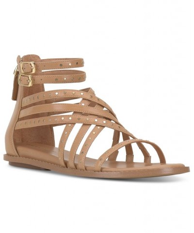 Dirrazo Studded Strappy Flat Sandals Tan/Beige $57.60 Shoes