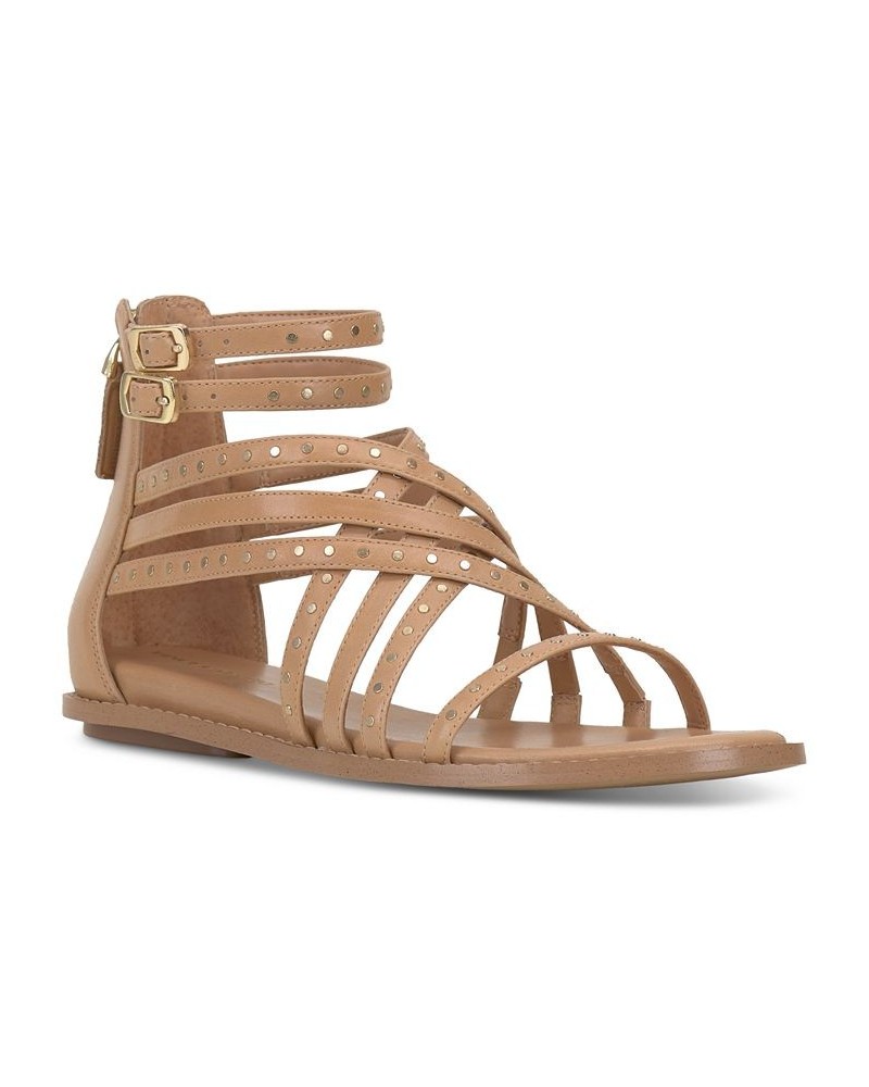 Dirrazo Studded Strappy Flat Sandals Tan/Beige $57.60 Shoes