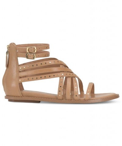 Dirrazo Studded Strappy Flat Sandals Tan/Beige $57.60 Shoes