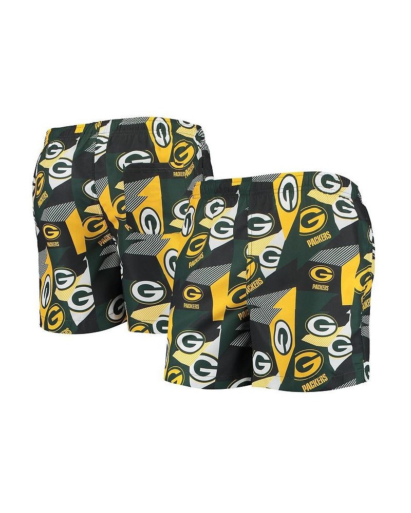 Men's Green and Gold Green Bay Packers Geo Print Swim Trunks $25.20 Swimsuits