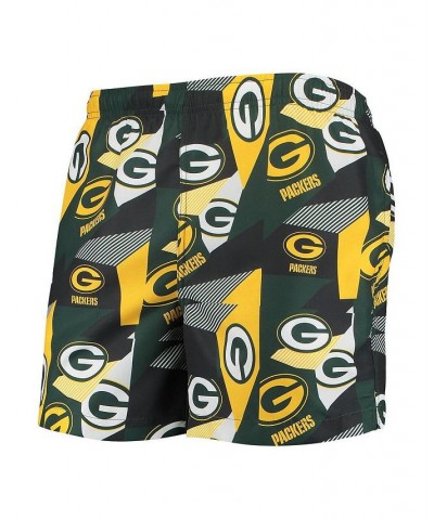 Men's Green and Gold Green Bay Packers Geo Print Swim Trunks $25.20 Swimsuits