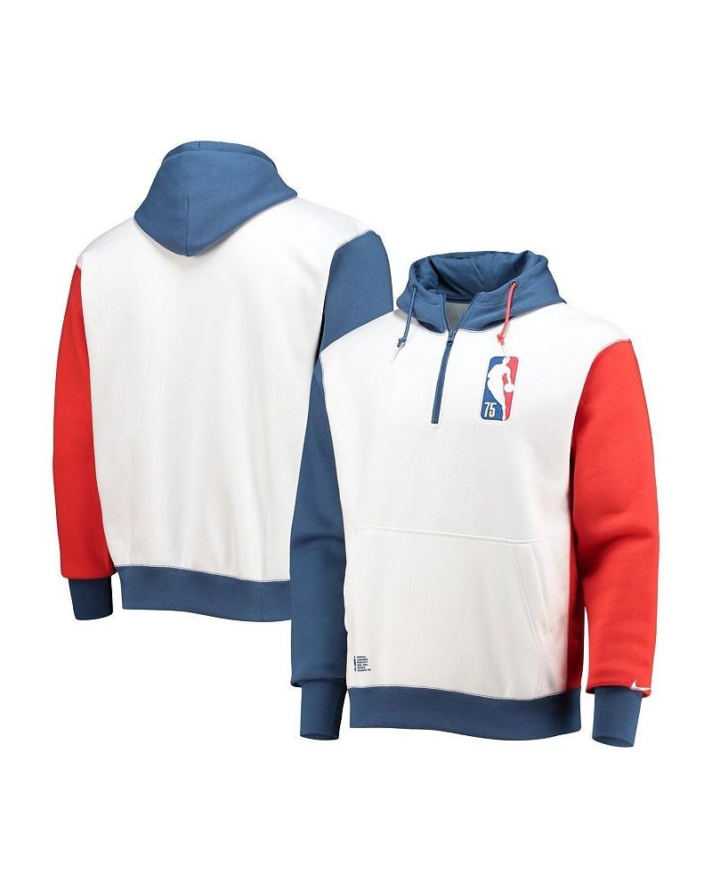 Men's White and Blue NBA Team 31 75th Anniversary Courtside Fleece Half-Zip Hoodie $51.70 Sweatshirt