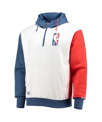 Men's White and Blue NBA Team 31 75th Anniversary Courtside Fleece Half-Zip Hoodie $51.70 Sweatshirt