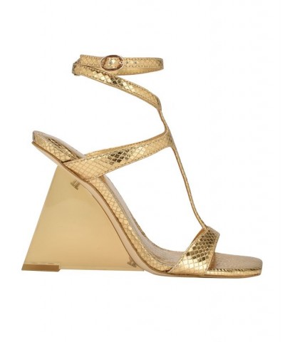 Women's Bacio Wedge Dress Sandals Gold $58.38 Shoes