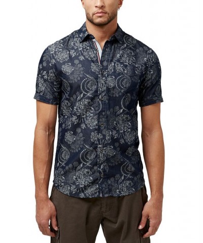 Men's Sidig Floral Slim Fit Shirt Blue $18.25 Shirts