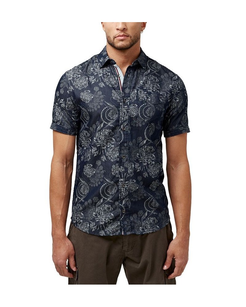 Men's Sidig Floral Slim Fit Shirt Blue $18.25 Shirts