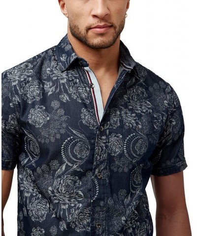 Men's Sidig Floral Slim Fit Shirt Blue $18.25 Shirts