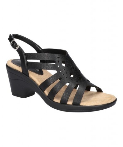 Women's Jira Heeled Round Toe Sandals Black $33.60 Shoes