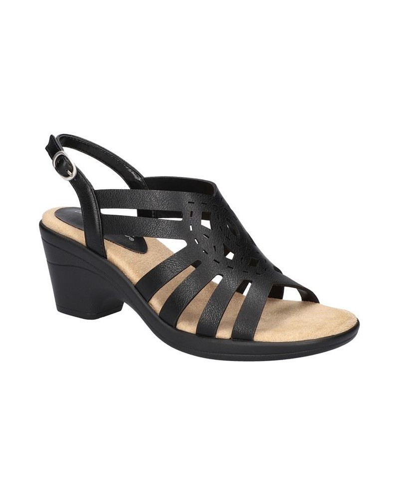 Women's Jira Heeled Round Toe Sandals Black $33.60 Shoes