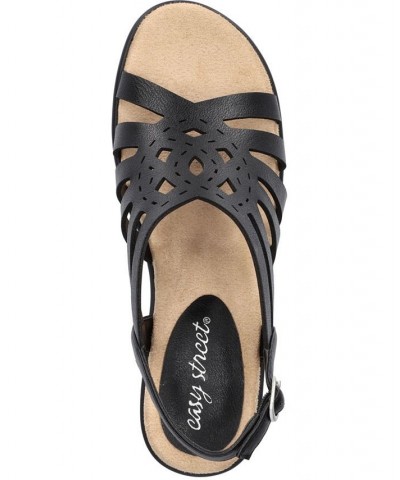 Women's Jira Heeled Round Toe Sandals Black $33.60 Shoes