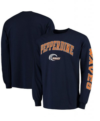 Men's Branded Navy Pepperdine Waves Distressed Arch Over Logo Long Sleeve Hit T-shirt $17.66 T-Shirts