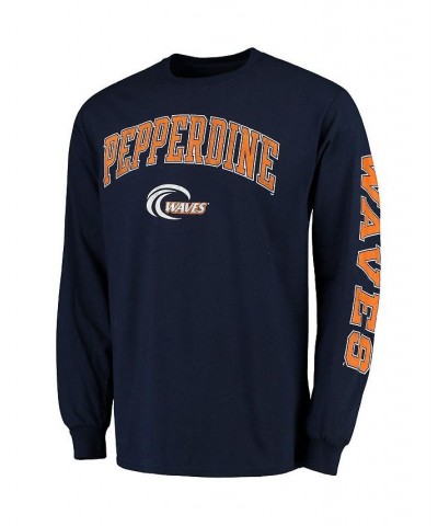 Men's Branded Navy Pepperdine Waves Distressed Arch Over Logo Long Sleeve Hit T-shirt $17.66 T-Shirts