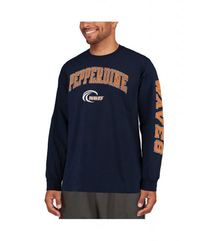 Men's Branded Navy Pepperdine Waves Distressed Arch Over Logo Long Sleeve Hit T-shirt $17.66 T-Shirts