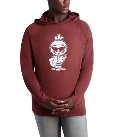 Men's Armored Karl Logo Long Sleeve Raglan Hoodie Brown $40.33 Sweatshirt