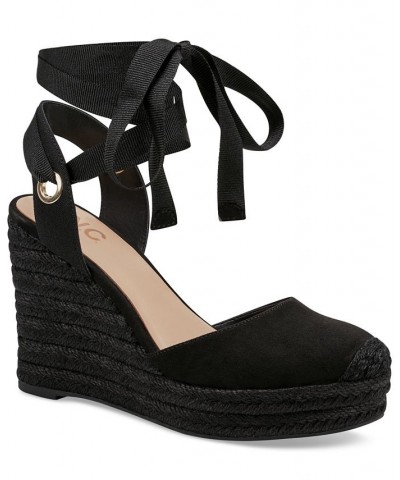 Women's Maisie Lace-Up Espadrille Wedge Sandals Black $39.75 Shoes