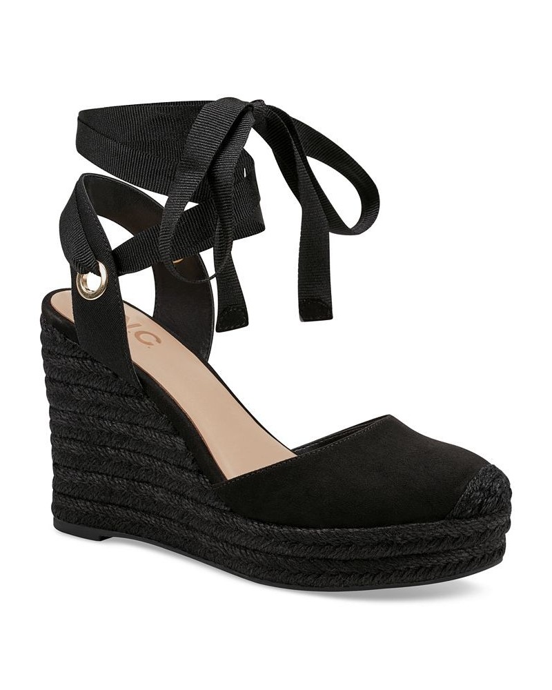 Women's Maisie Lace-Up Espadrille Wedge Sandals Black $39.75 Shoes