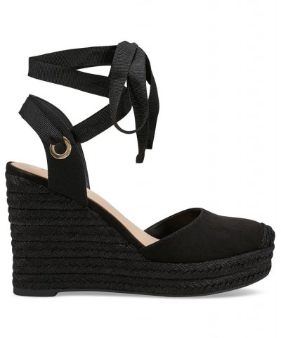 Women's Maisie Lace-Up Espadrille Wedge Sandals Black $39.75 Shoes