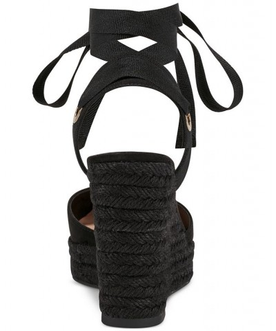 Women's Maisie Lace-Up Espadrille Wedge Sandals Black $39.75 Shoes