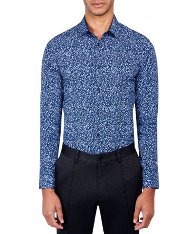 Men's Slim-Fit Floral Performance Dress Shirt Blue $14.85 Dress Shirts