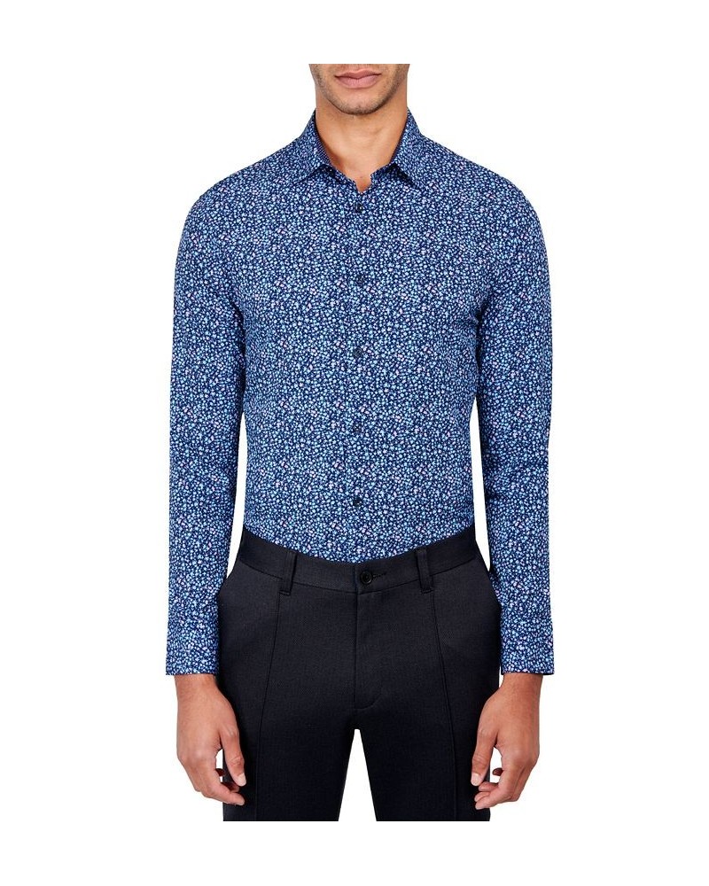 Men's Slim-Fit Floral Performance Dress Shirt Blue $14.85 Dress Shirts