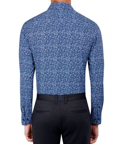 Men's Slim-Fit Floral Performance Dress Shirt Blue $14.85 Dress Shirts