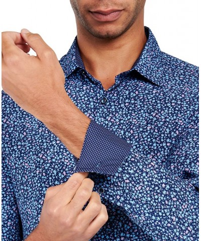 Men's Slim-Fit Floral Performance Dress Shirt Blue $14.85 Dress Shirts