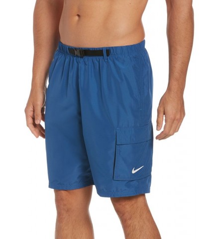 Men's Swim Belted Packable Volley Shorts Blue $29.58 Swimsuits