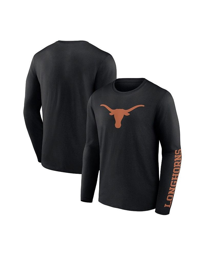 Men's Branded Black Texas Longhorns Double Time 2-Hit Long Sleeve T-shirt $25.64 T-Shirts