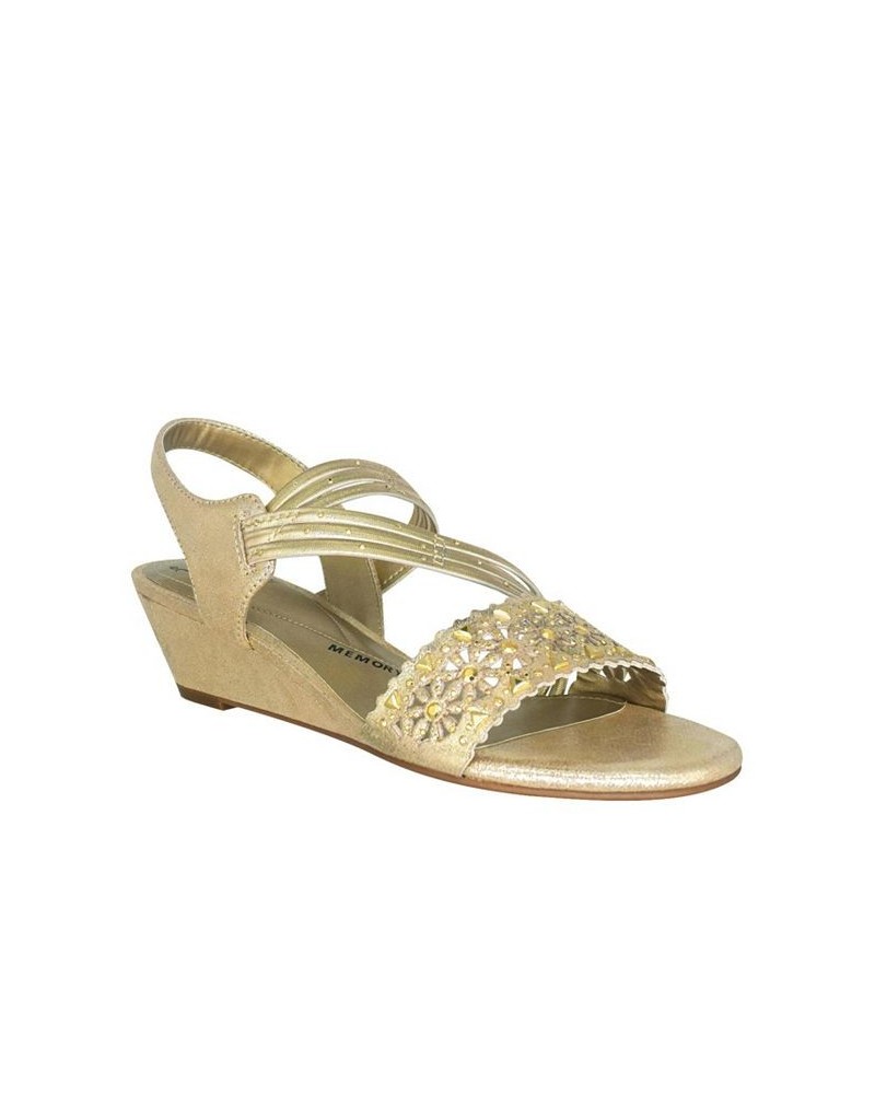 Women's Gatrina Memory Foam Stretch Wedge Sandal Yellow $36.00 Shoes