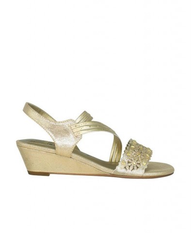 Women's Gatrina Memory Foam Stretch Wedge Sandal Yellow $36.00 Shoes