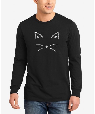 Men's Word Art Long Sleeve Whiskers T-shirt Black $23.59 T-Shirts