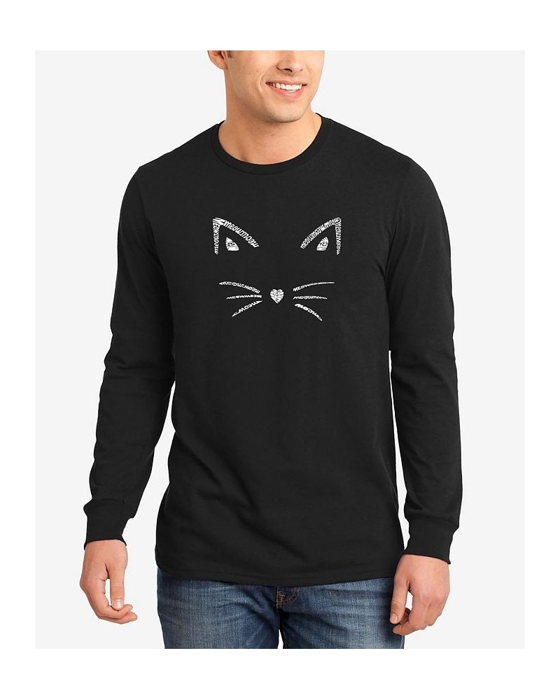 Men's Word Art Long Sleeve Whiskers T-shirt Black $23.59 T-Shirts