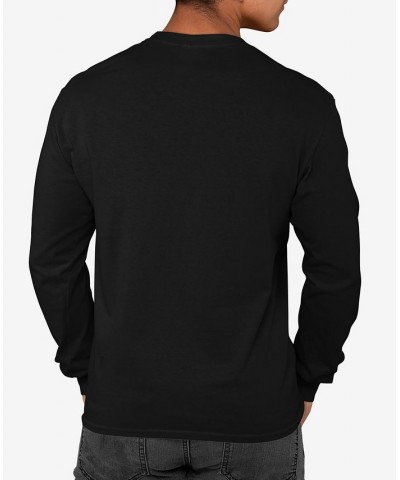 Men's Word Art Long Sleeve Whiskers T-shirt Black $23.59 T-Shirts