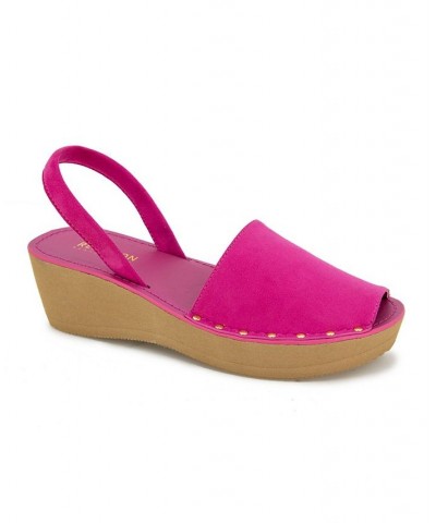 Women's Fine Glass Studs Wedge Sandals Pink $42.66 Shoes