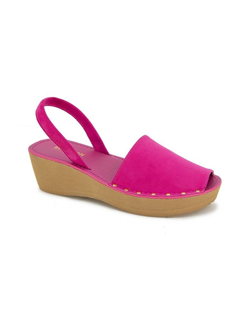 Women's Fine Glass Studs Wedge Sandals Pink $42.66 Shoes