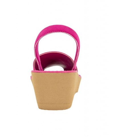 Women's Fine Glass Studs Wedge Sandals Pink $42.66 Shoes