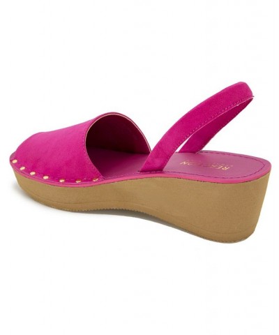 Women's Fine Glass Studs Wedge Sandals Pink $42.66 Shoes