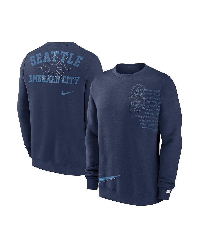 Men's Navy Seattle Mariners Statement Ball Game Fleece Pullover Sweatshirt $43.00 Sweatshirt