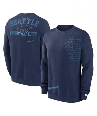 Men's Navy Seattle Mariners Statement Ball Game Fleece Pullover Sweatshirt $43.00 Sweatshirt