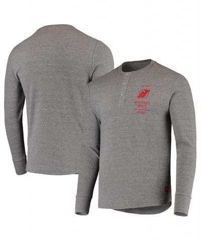 Men's Heathered Gray New Jersey Devils Campbell Henley Long Sleeve T-shirt $17.00 T-Shirts