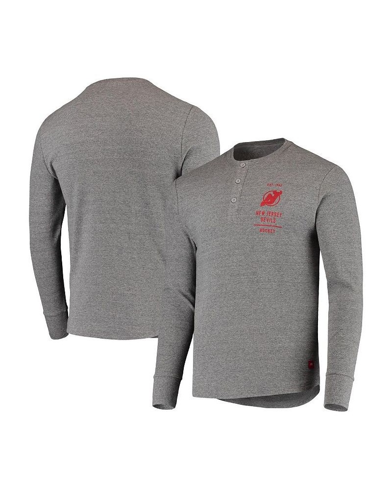 Men's Heathered Gray New Jersey Devils Campbell Henley Long Sleeve T-shirt $17.00 T-Shirts