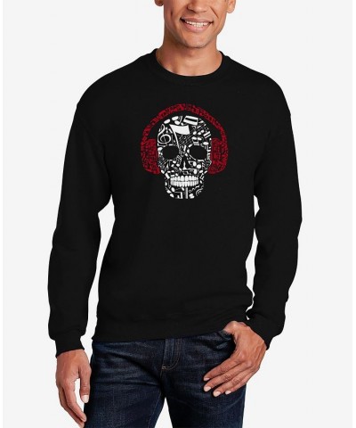 Men's Music Notes Skull Word Art Crew Neck Sweatshirt Black $27.99 Sweatshirt